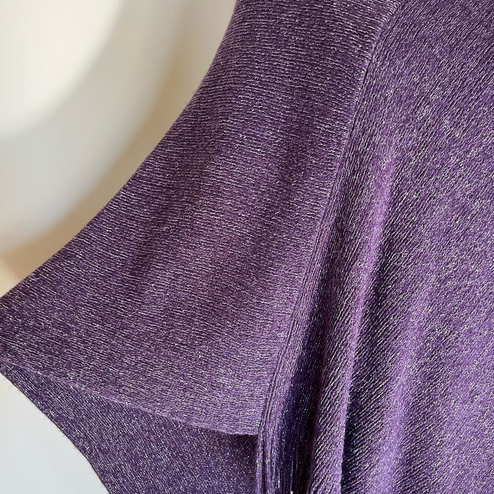 Chico's Purple & Silver Metallic Cowl Neck Poncho with Fringe OS - Picture 5 of 9